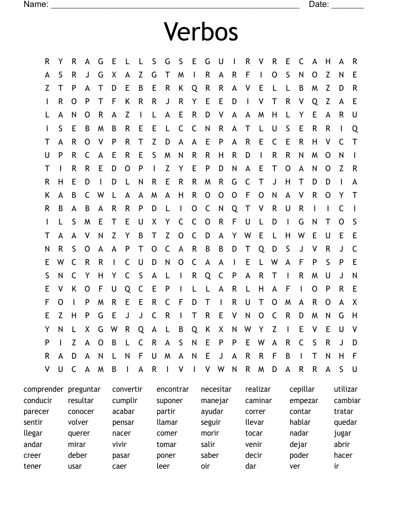 Verbos Word Search