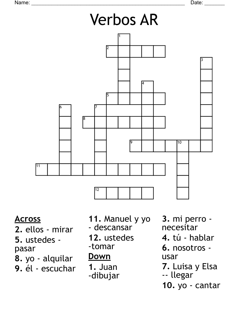 Verbos AR Crossword