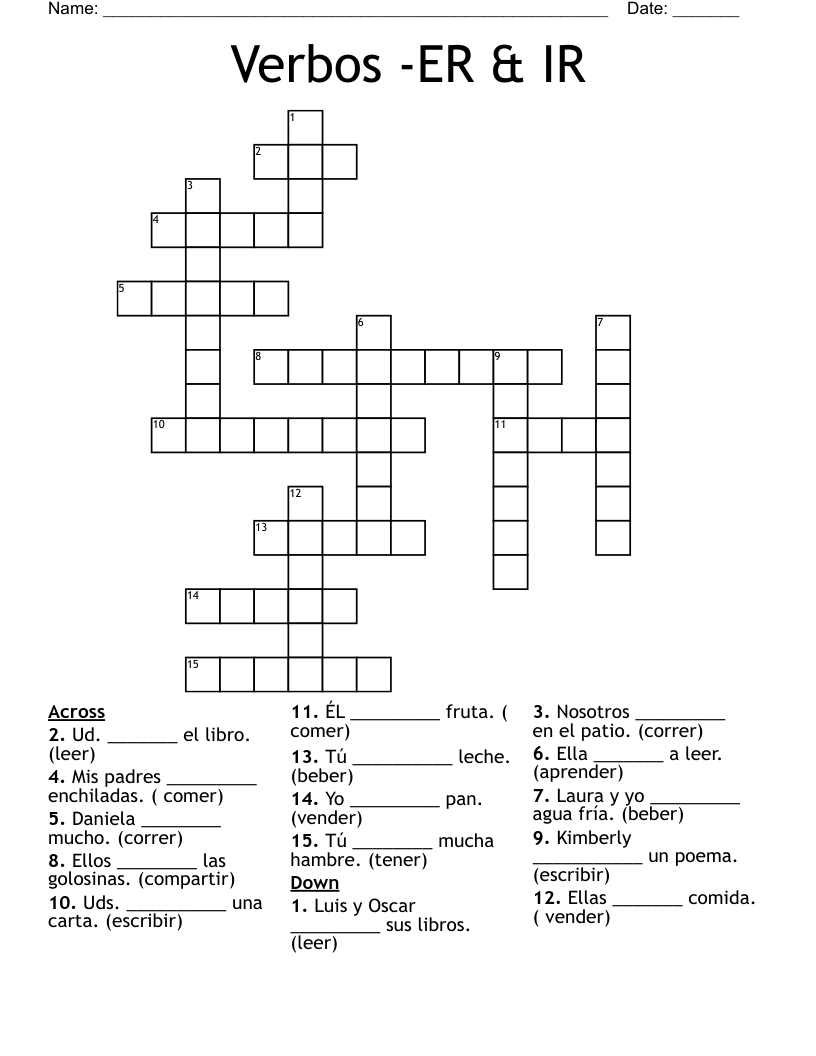 Verbos -ER & IR Crossword