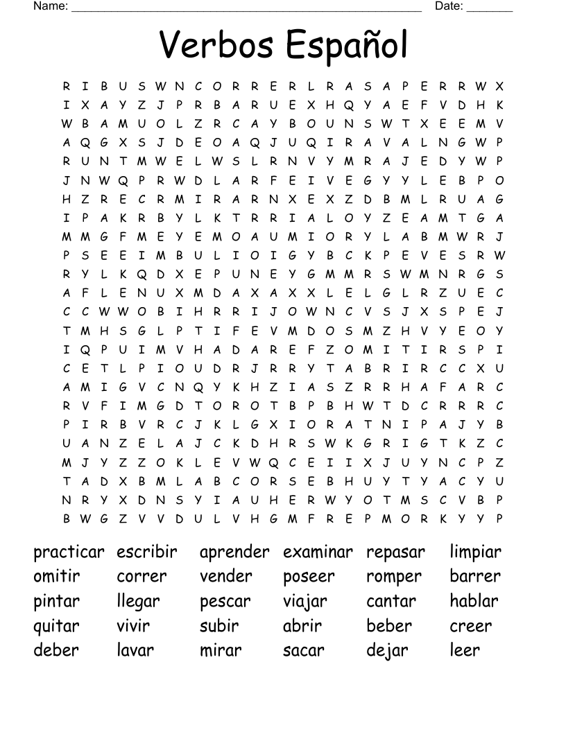 Verbos Español Word Search