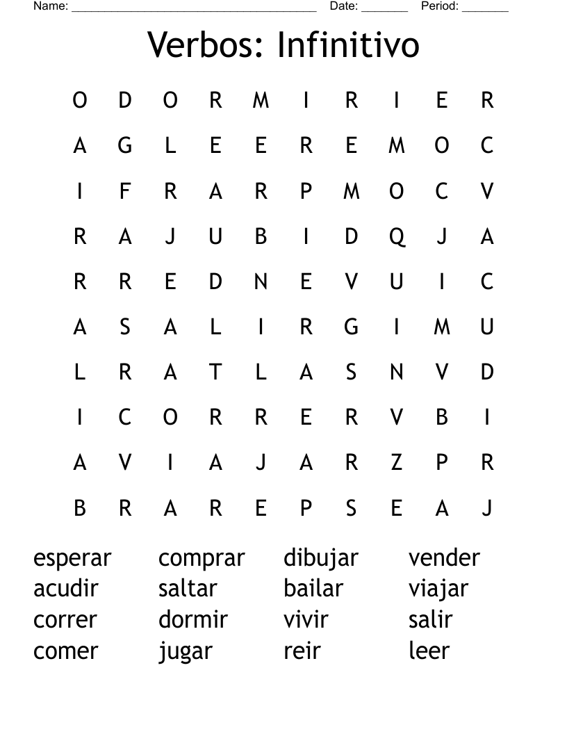 Verbos: Infinitivo Word Search