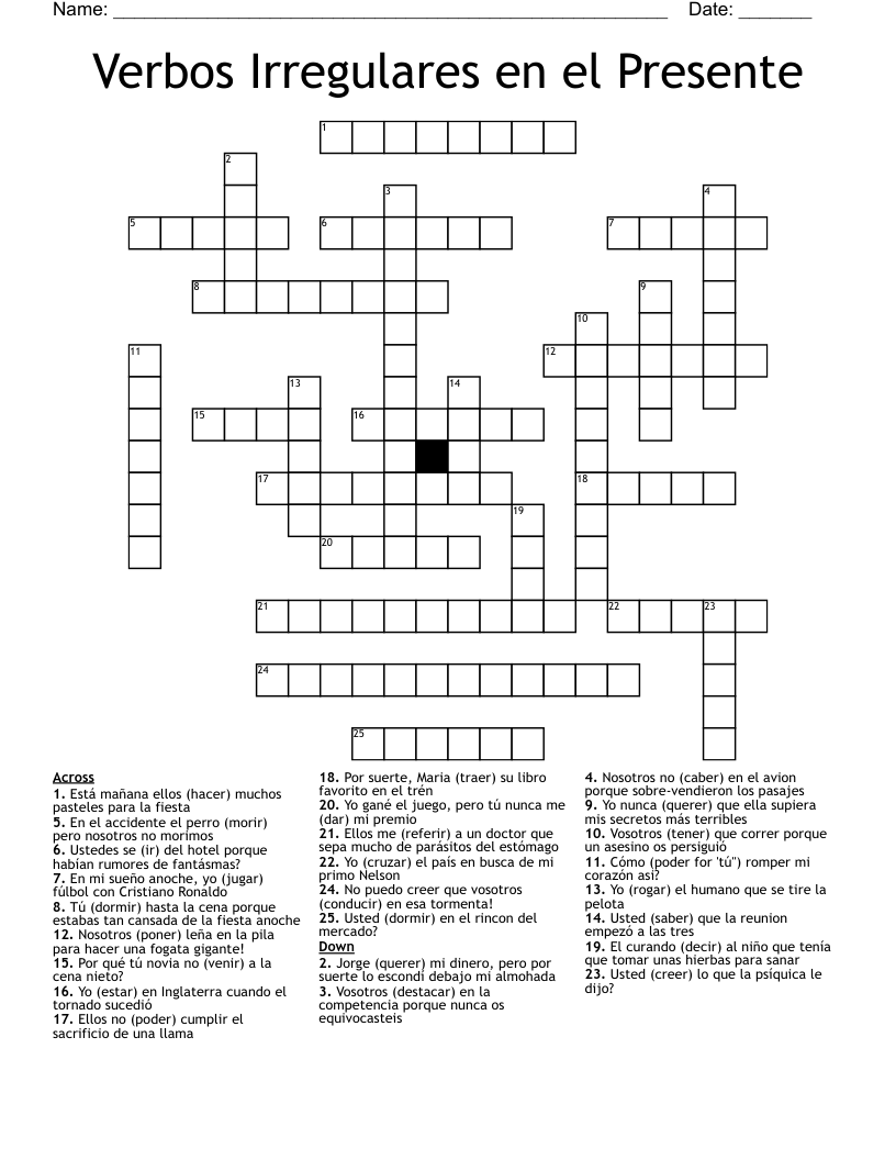 Verbos Irregulares en el Presente Crossword