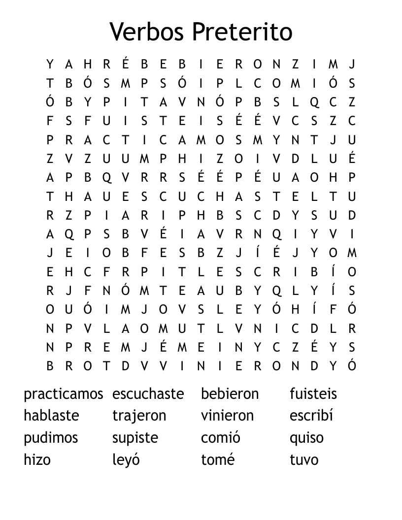Verbos Preterito Word Search