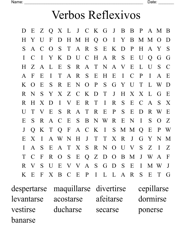 Verbos Reflexivos Word Search