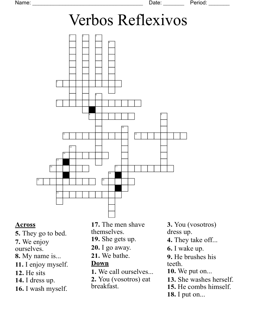 Verbos Reflexivos Crossword