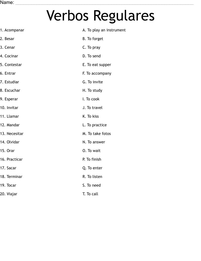 Verbos Regulares Worksheet