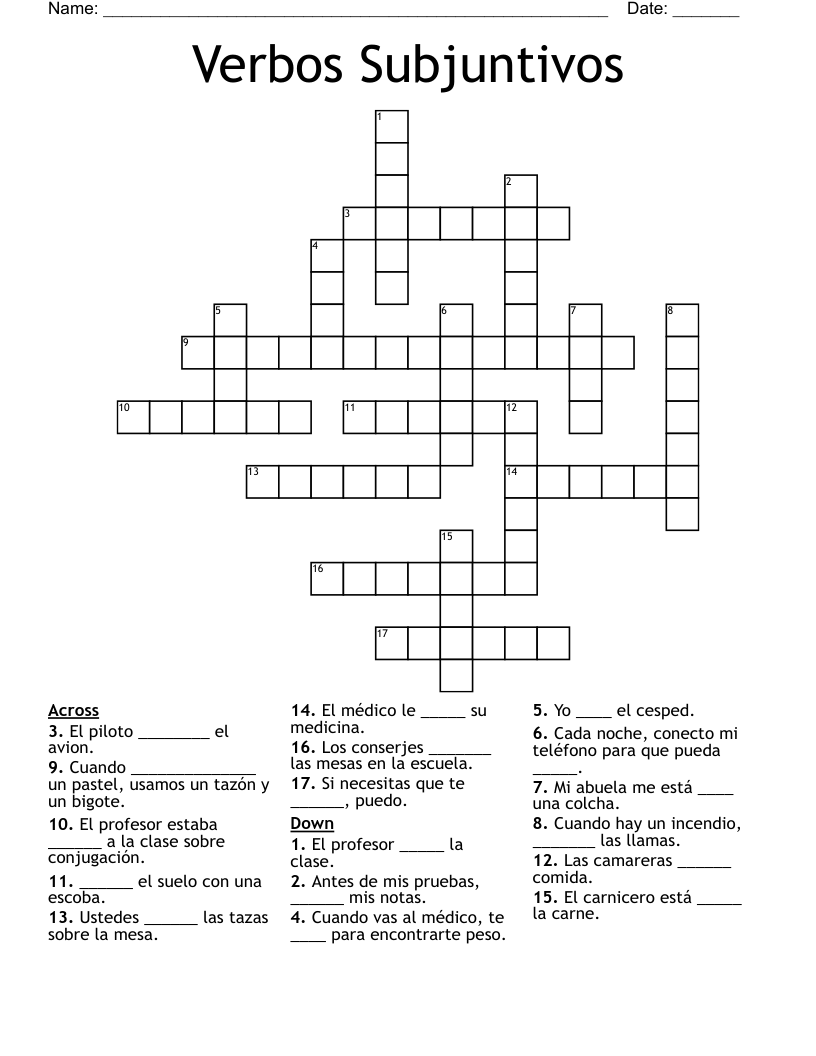 Verbos Subjuntivos Crossword