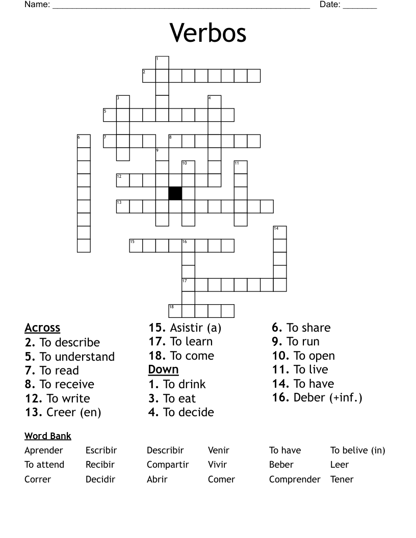 Verbos  Crossword