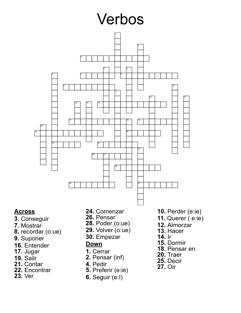 Verbos  Crossword