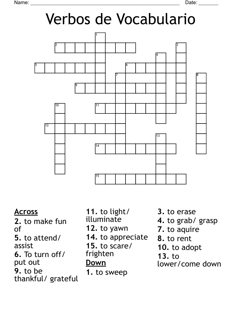 Verbos de Vocabulario Crossword