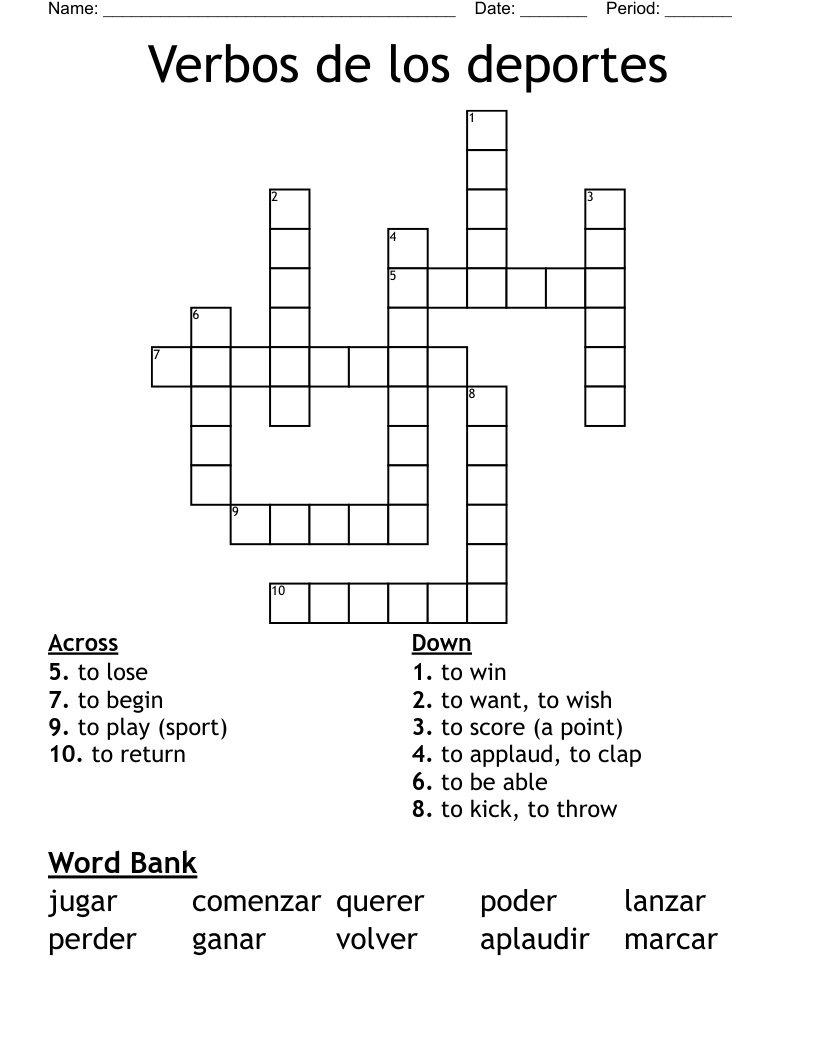 Verbos de los deportes Crossword