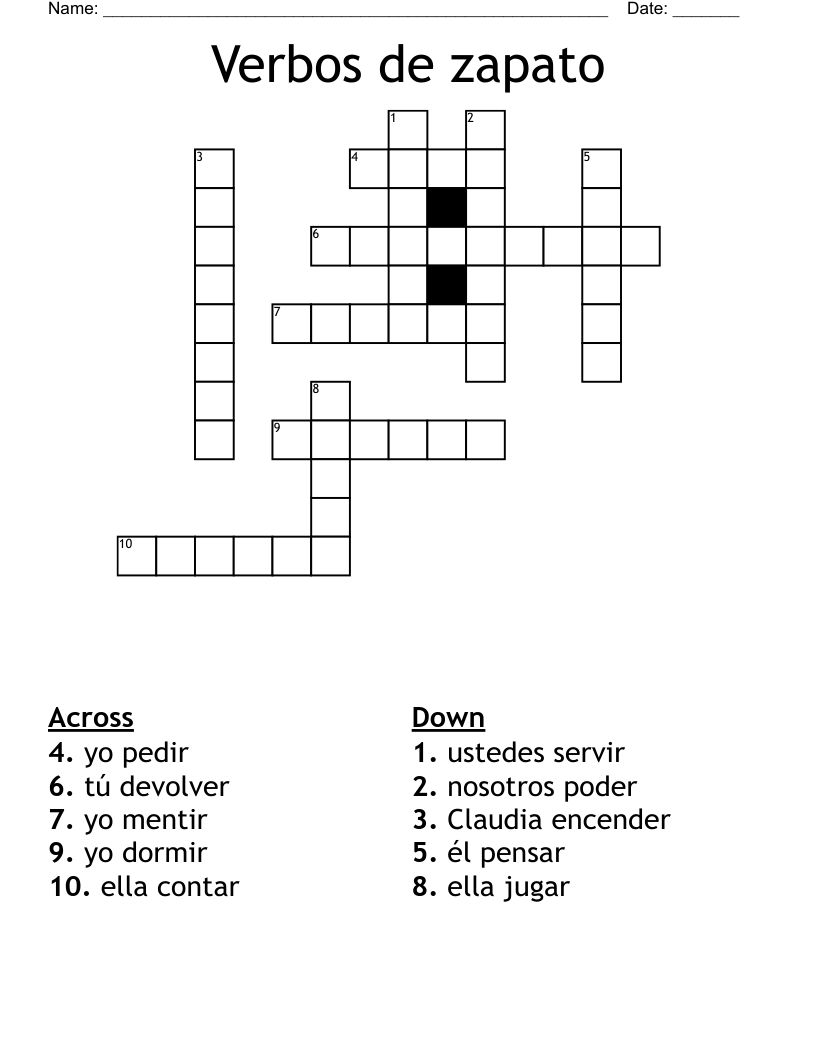 Verbos de zapato Crossword