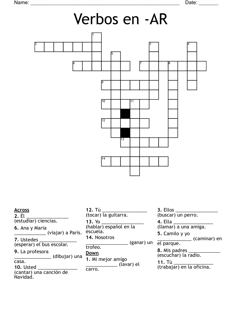 Verbos en -AR Crossword