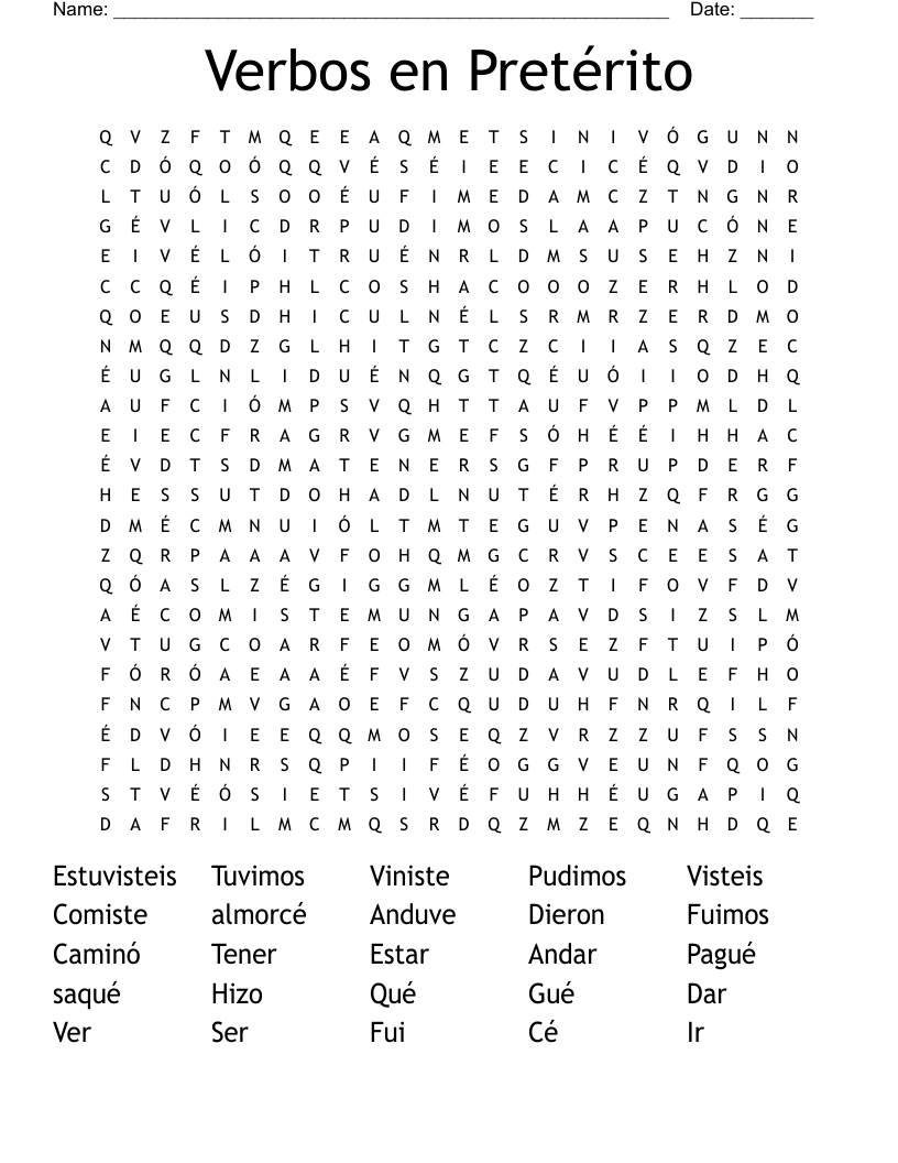 Verbos en Pretérito Word Search