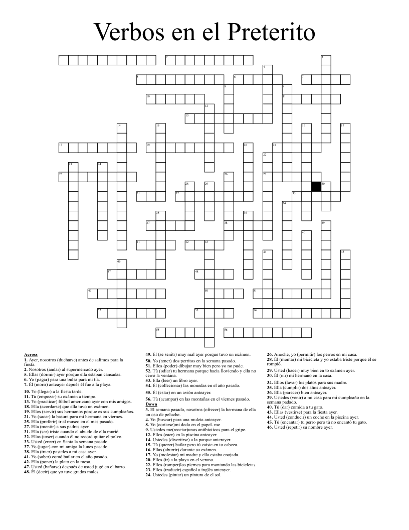 Verbos en el Preterito Crossword