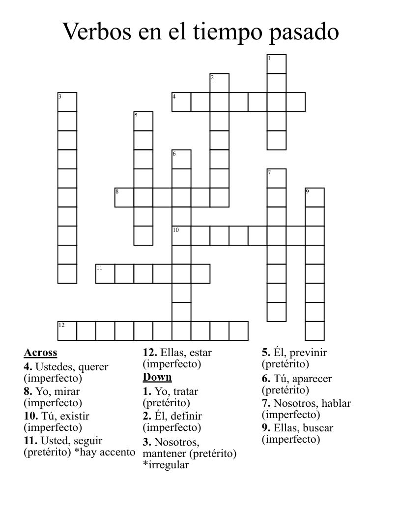 Verbos en el tiempo pasado  Crossword