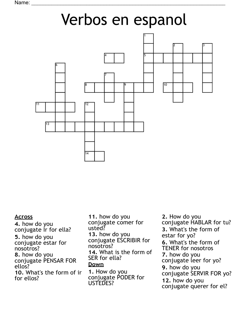 Verbos en espanol Crossword