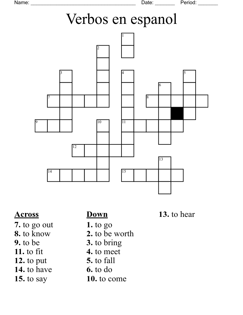 Verbos en espanol  Crossword
