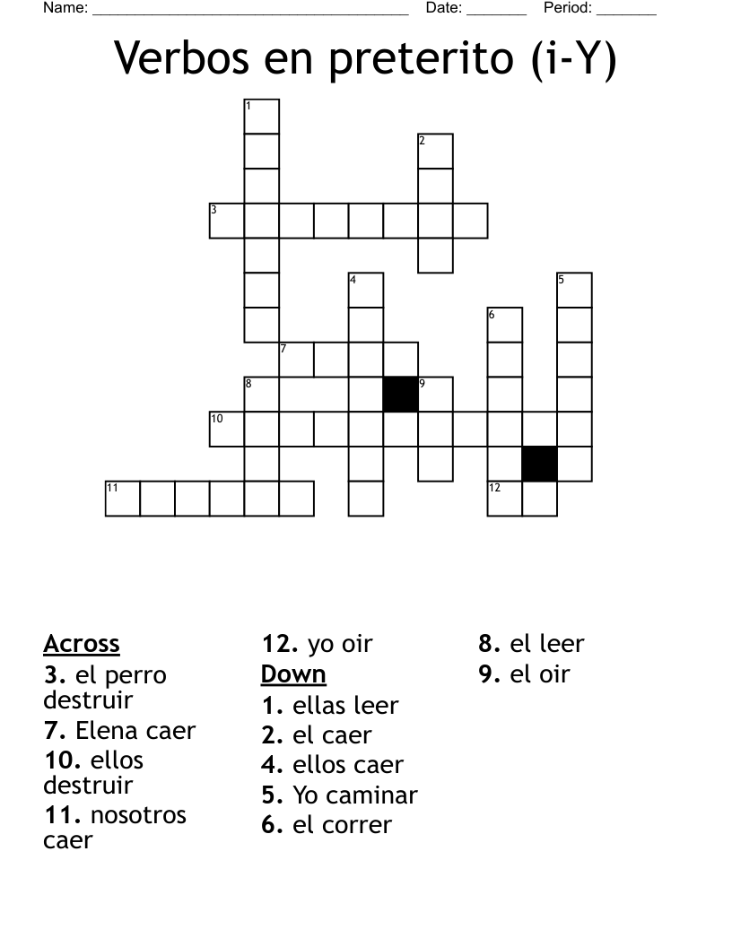 Verbos en preterito (i-Y) Crossword