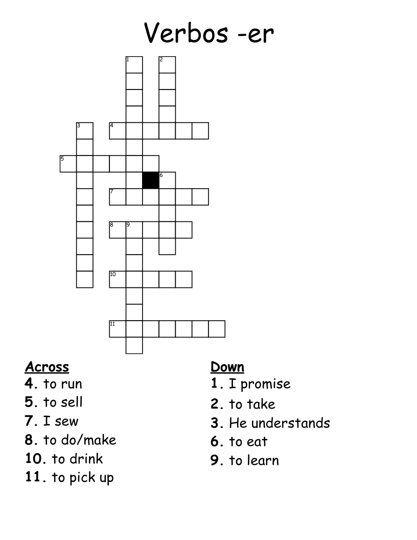 Verbos -er Crossword