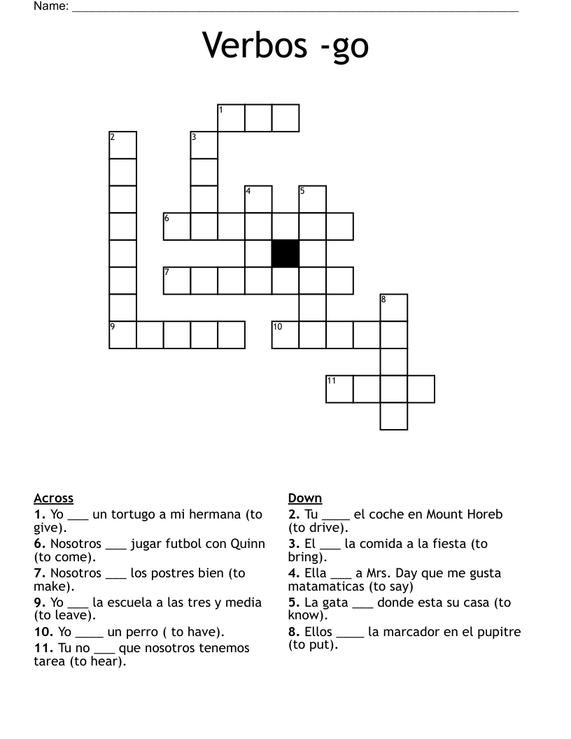 Verbos -go Crossword