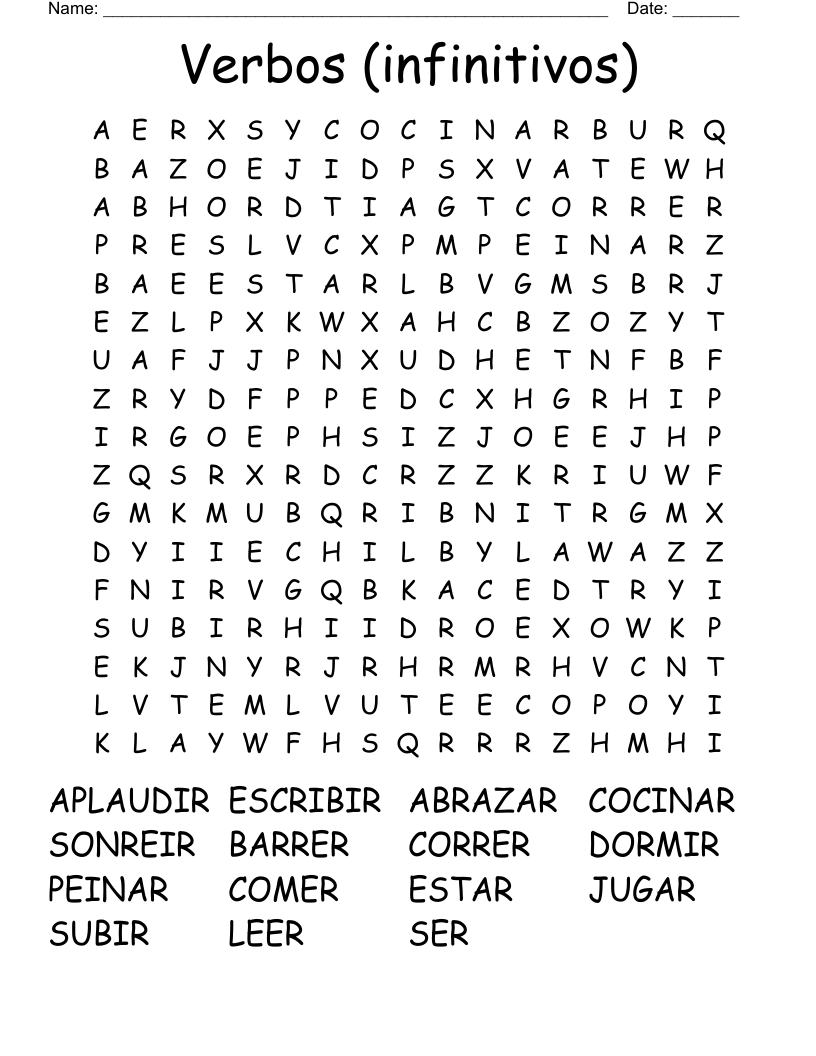 Verbos (infinitivos) Word Search