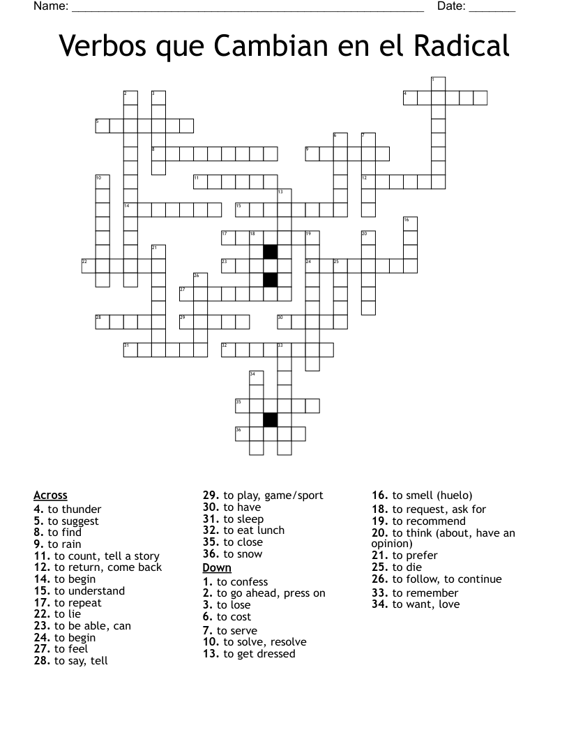 Verbos que Cambian en el Radical Crossword
