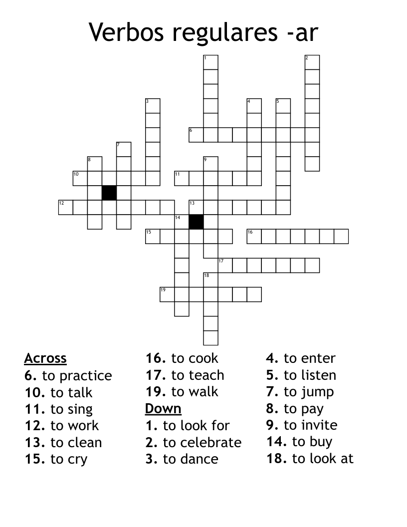 Verbos regulares  -ar Crossword