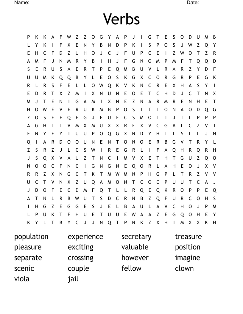 Verbs Word Search
