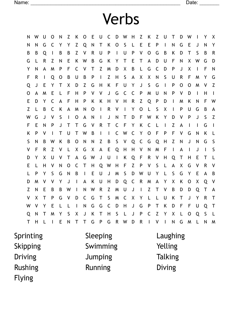 Verbs Word Search