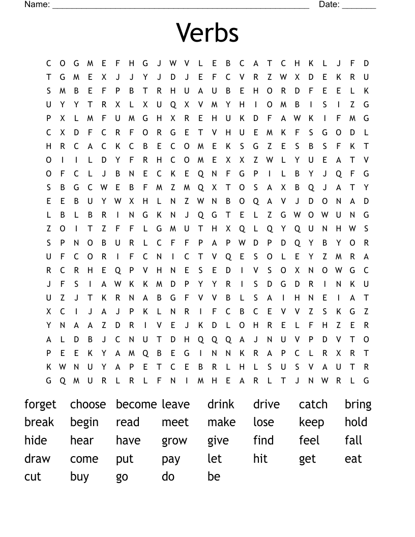 Verbs Word Search