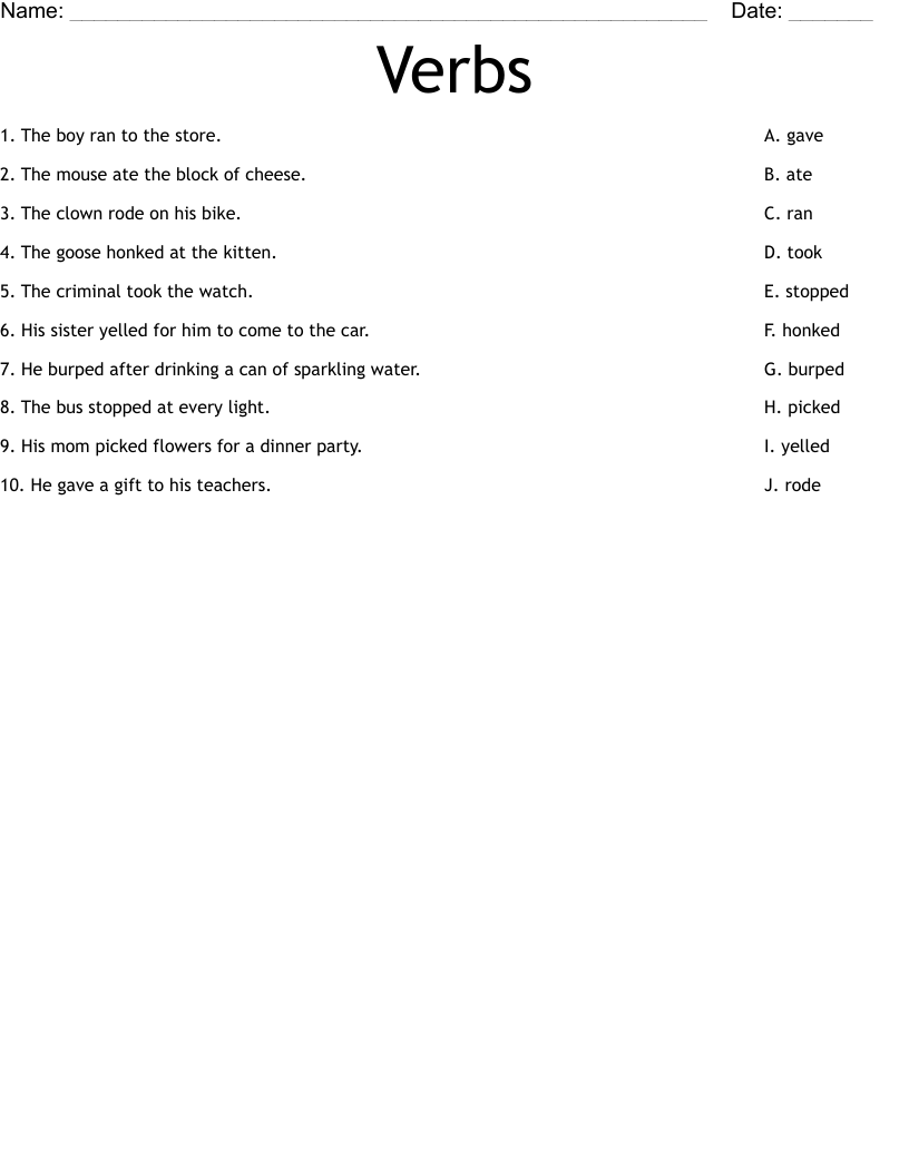 Verbs Worksheet