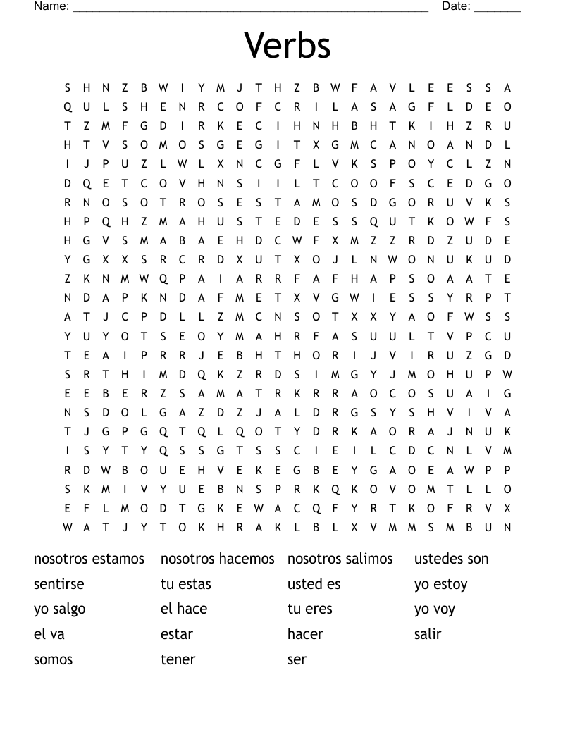 Verbs Word Search