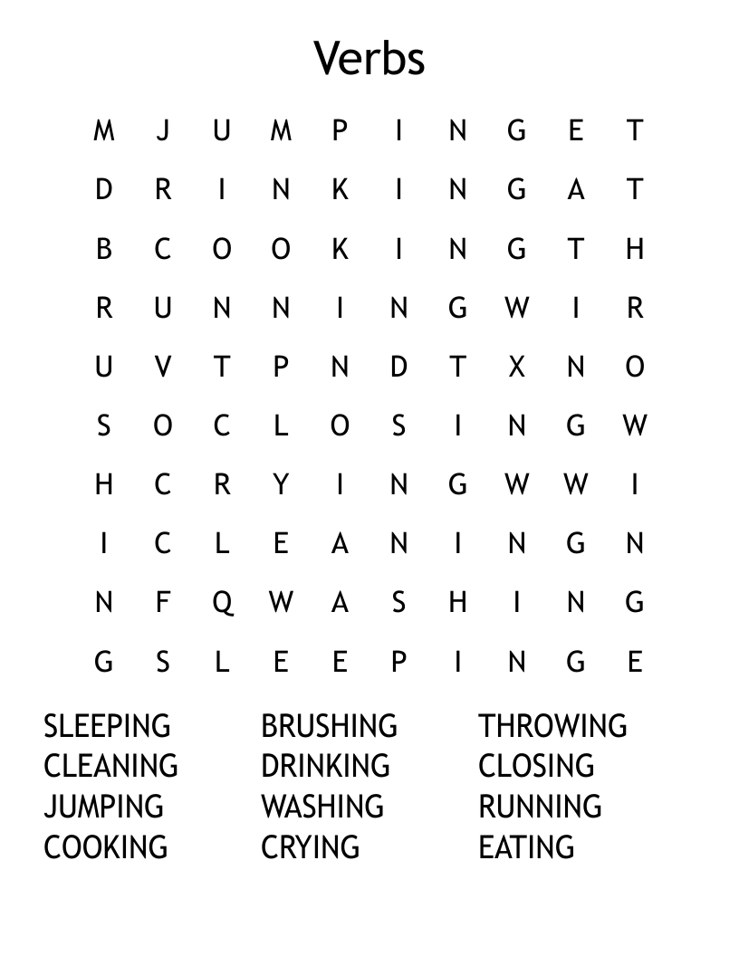 Verbs Word Search