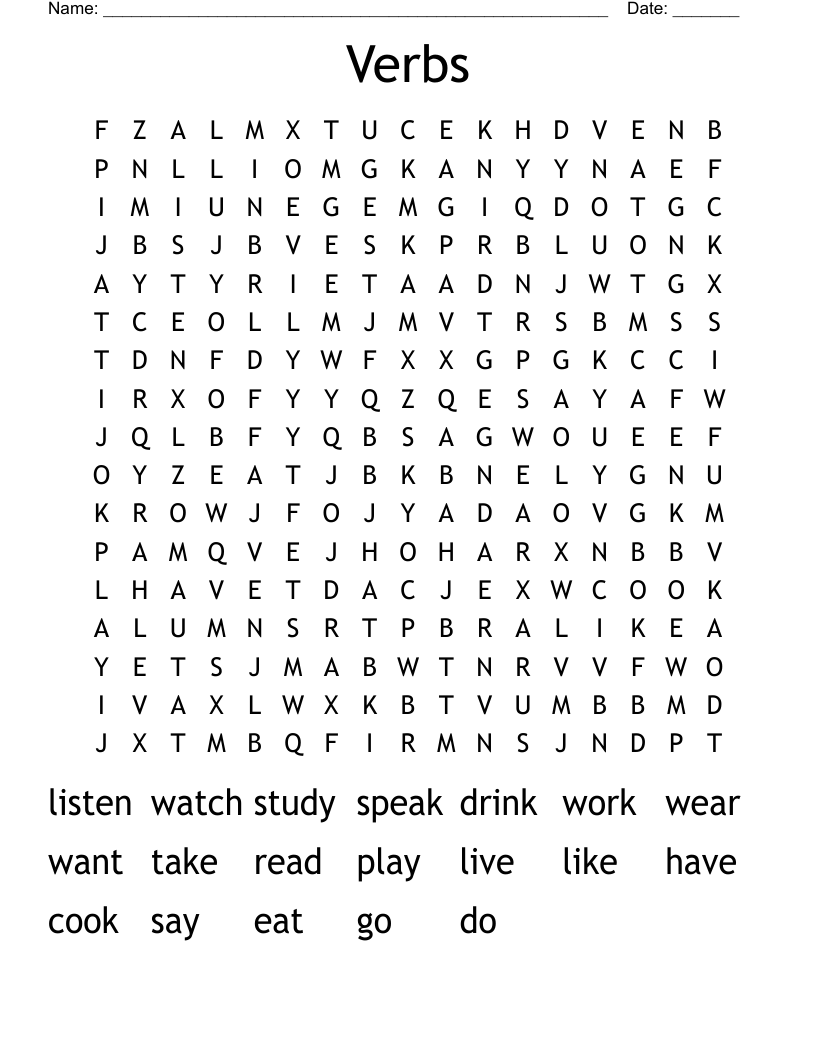 Verbs Word Search
