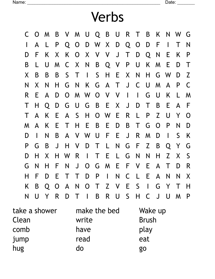 Verbs Word Search