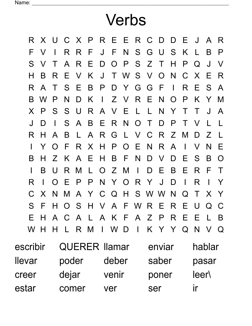 Verbs Word Search