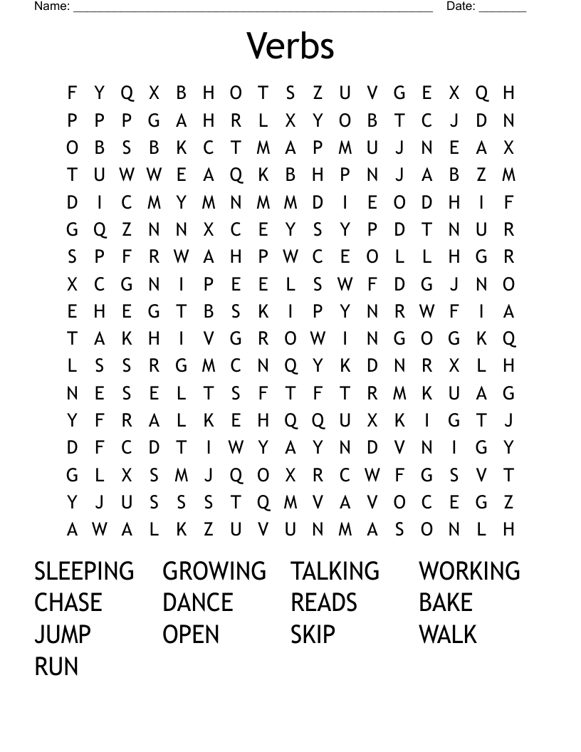 Verbs Word Search