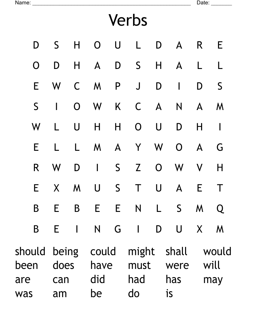 Verbs Word Search