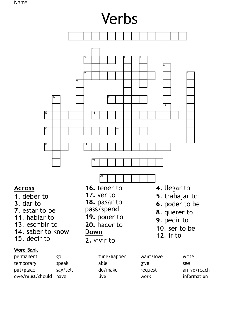Verbs Crossword