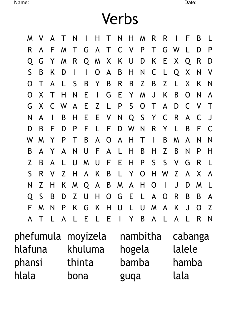 Verbs Word Search