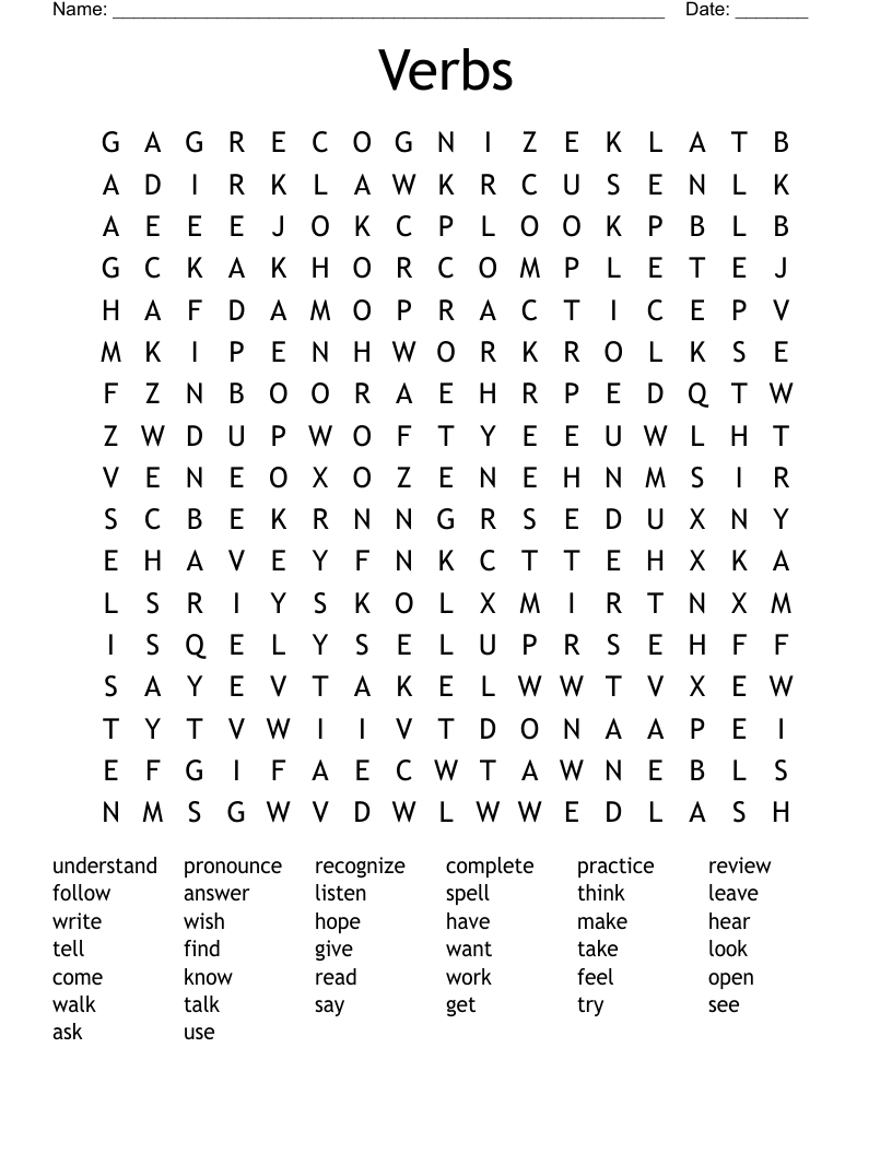Verbs Word Search