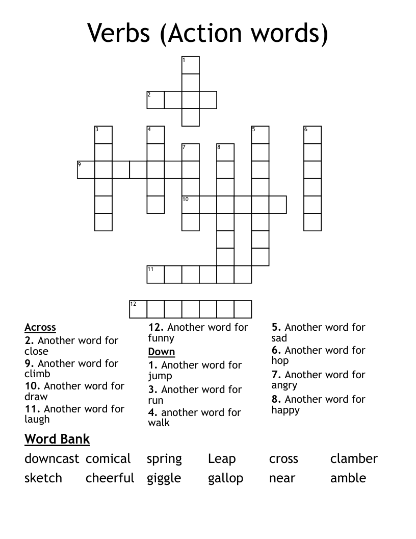 Verbs (Action words) Crossword