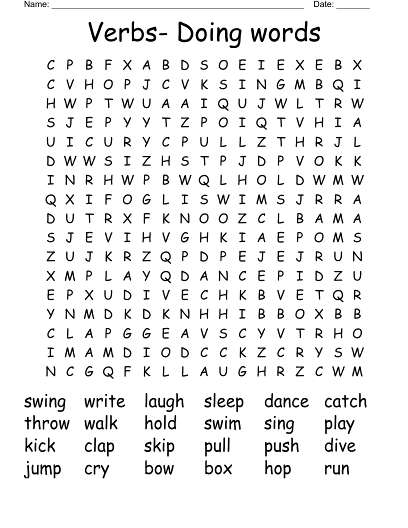 Verbs- Doing words Word Search