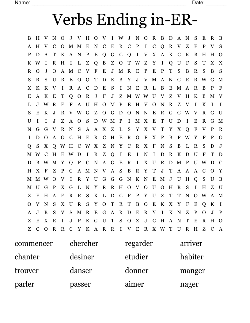 Verbs Ending in-ER- Word Search