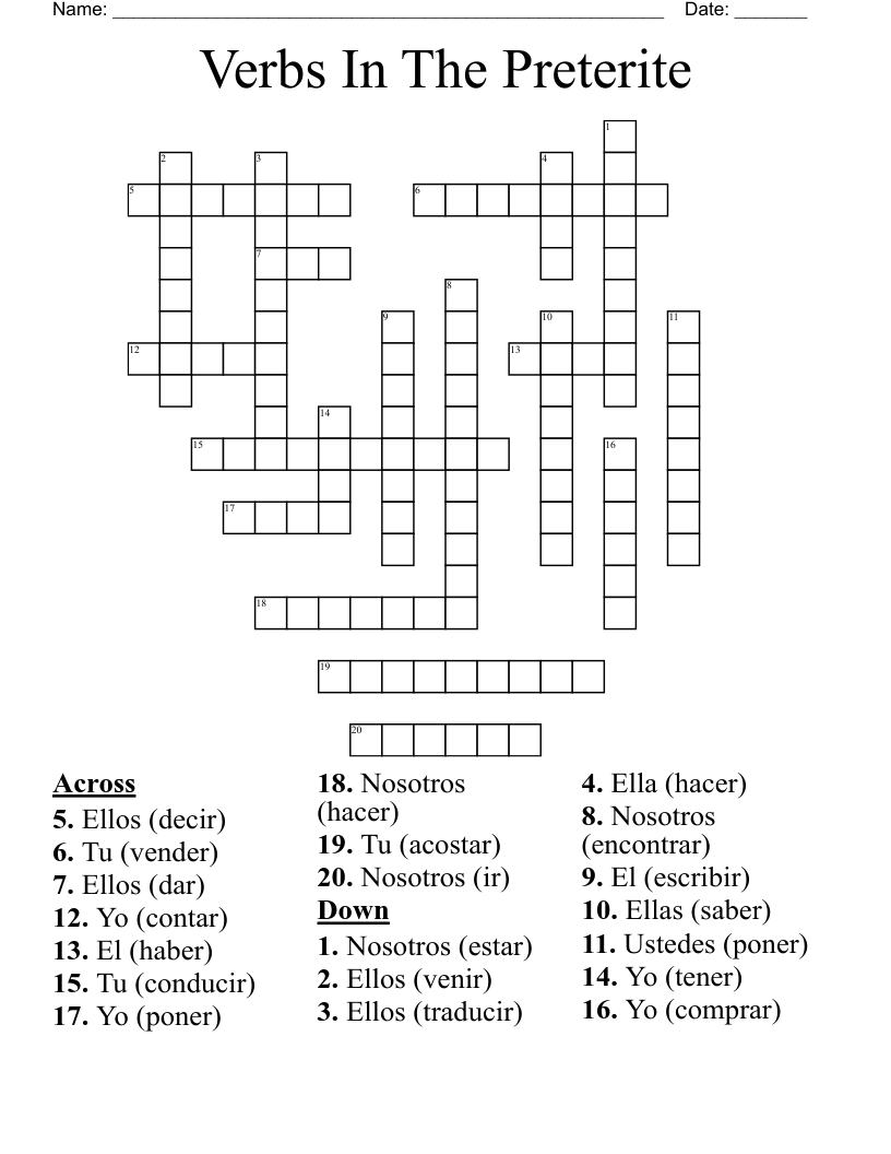 Verbs In The Preterite Crossword