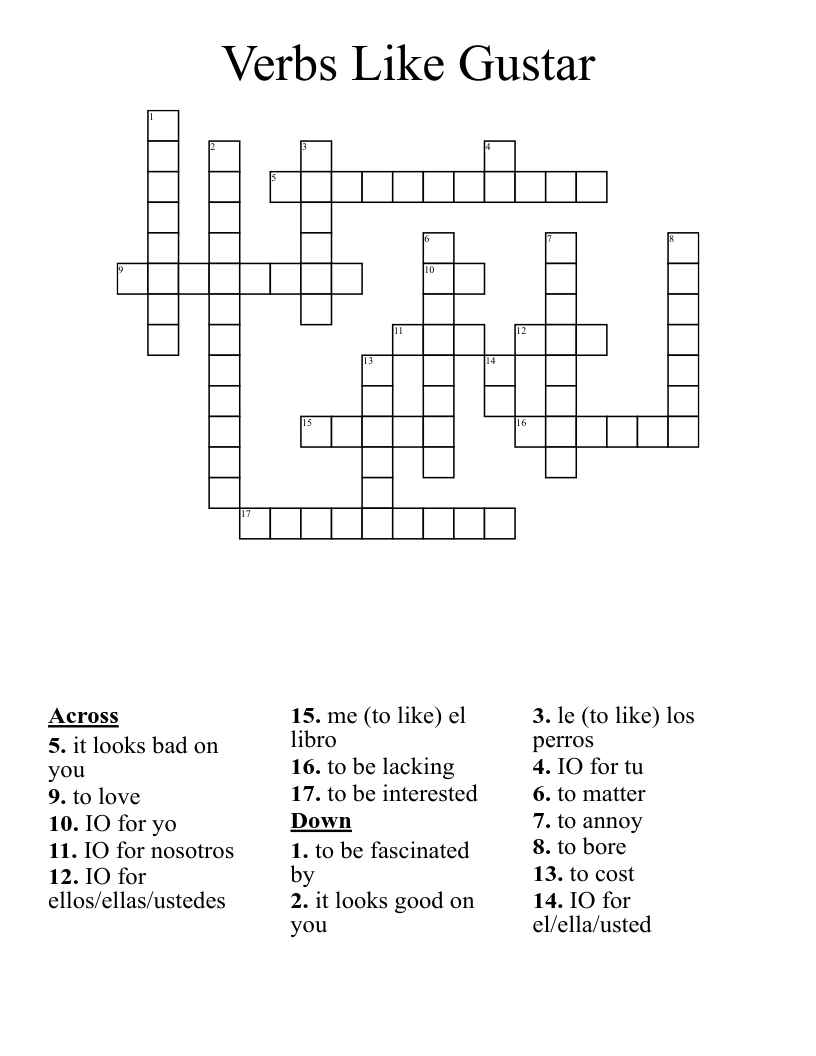 Verbs Like Gustar Crossword