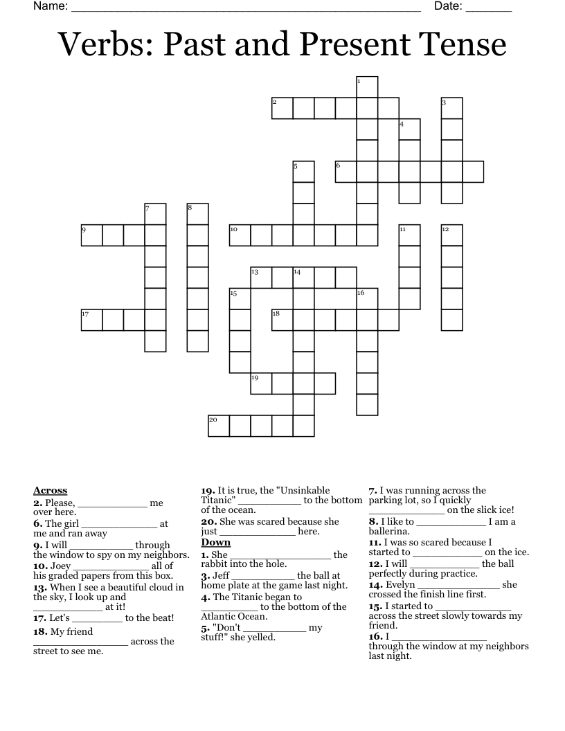 Verbs: Past and Present Tense Crossword