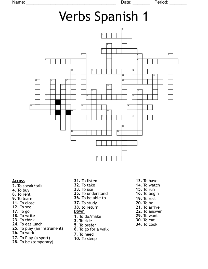 Verbs Spanish 1 Crossword