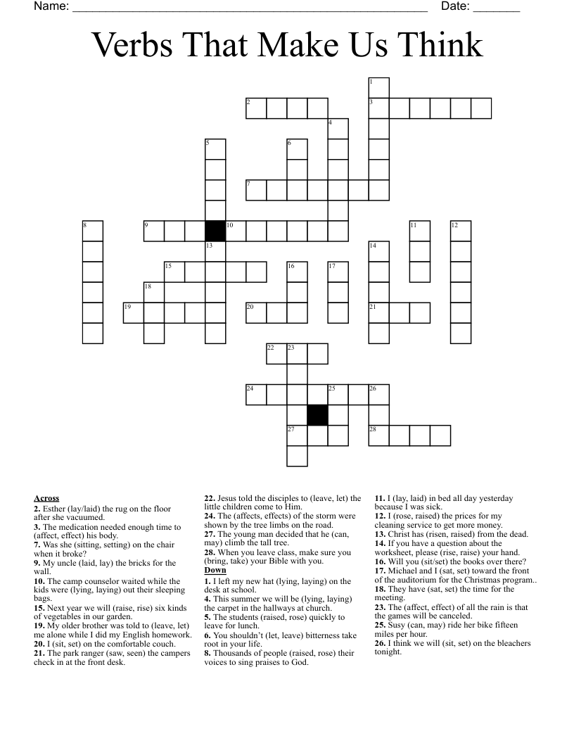 Verbs That Make Us Think Crossword